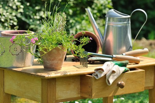 Stylish Wembley garden design with paving and planting